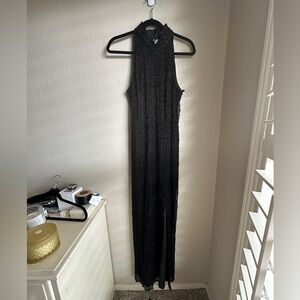 Black silk beaded evening dress size 8